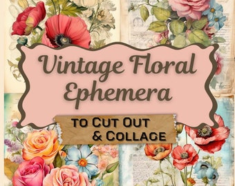 Vintage Floral Ephemera for Junk Journals Printable, Journal Cards, Botanical Flowers +BONUS Flower Journal Pages JJ010 (Digital Download)