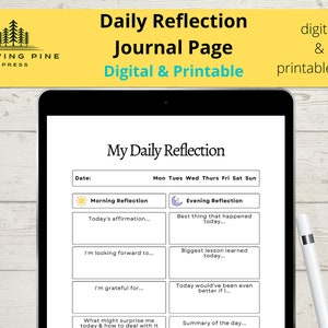 Daily Check In Journal for Reflection Self Care and Mental Health, Daily Gratitude Journal Printable, Digital Diary