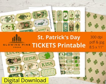 St. Patrick's Day Ephemera, Printable Tickets, Junk Journal, Shamrock, Printable, Ephemera, Digital Download, Printable Tickets