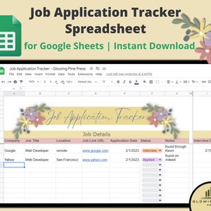 Job Application Tracker (Google Sheets), Job Search Spreadsheet, Template, Job Search Planner, Interview Tracker