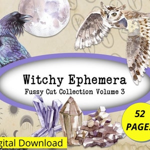 Printable Witchy Ephemera for Junk Journals, Witch Ephemera digital download Witchcraft, 52 pages