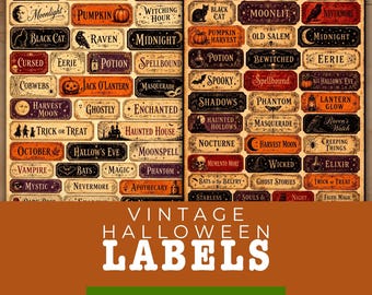 Vintage Halloween Labels Ephemera, 60+ Extras Pack, Printable Ephemera, Witchy Ephemera, Paper Craft, Collage Sheet 8.5 x 11, JJ019