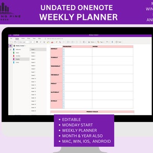 OneNote Weekly Planner, Undated OneNote Planner, OneNote Digital Planner Template, Android, Surface Pro, iPad, Desktop, One Note Planner