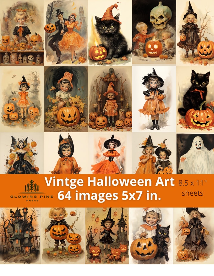 Vintage Halloween Art 5x7 for Wall Art & Crafting! 64 5x7 images! Halloween Ephemera, Paper Crafts, Card Making, Postcard Making