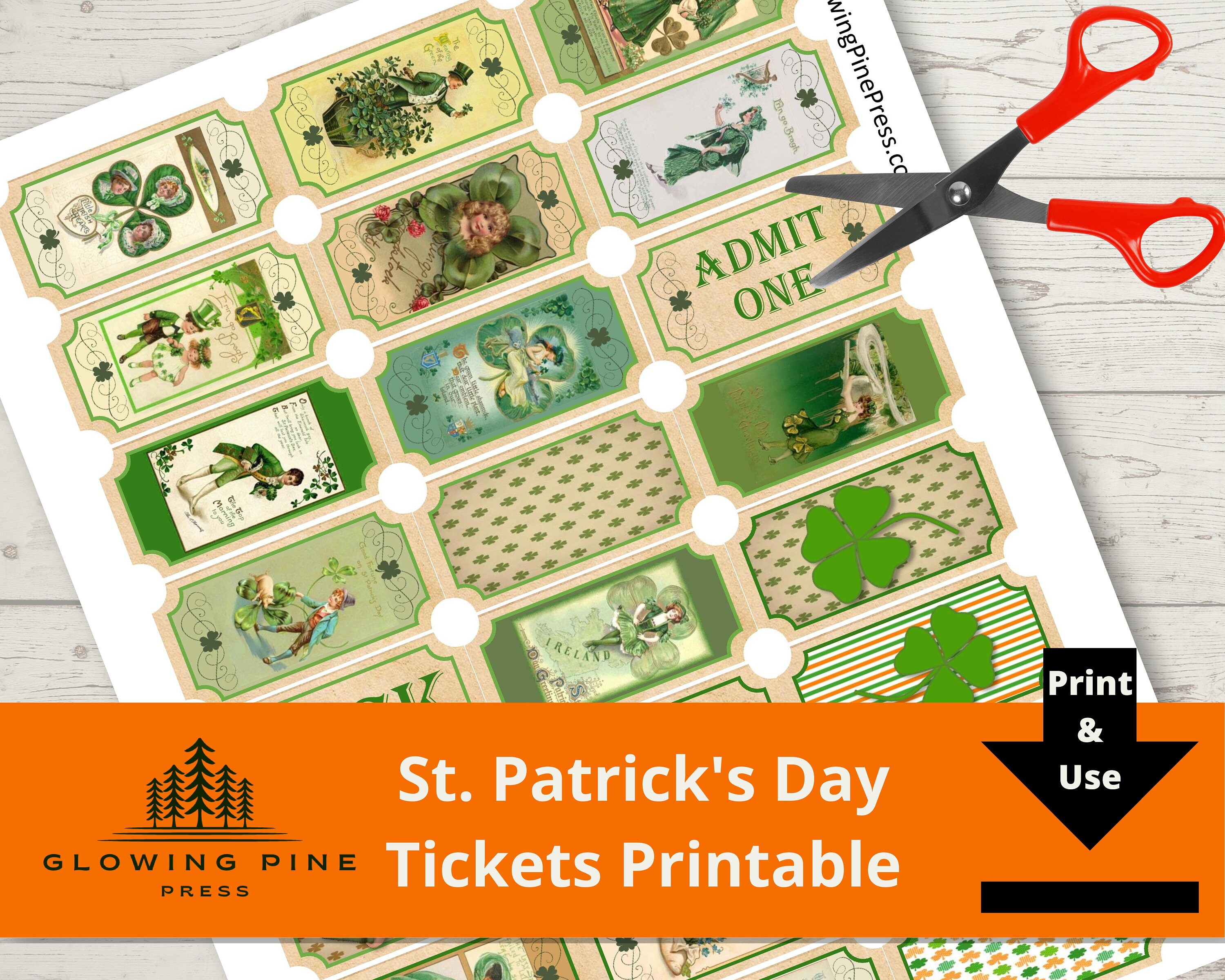St. Patrick's Day Ephemera, Printable Tickets, Junk Journal, Shamrock ...