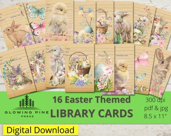 Easter Themed Library Cards for Junk Journals, Printable Journal Card Ephemera for Scrapbooking, Card Making and More! Rabbits, Chicks,JJ007