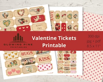 Valentine’s Day Tickets | Printable Ephemera, Junk Journal, Valentine, Love, Heart, Red, Printable, Ephemera, Digital Download