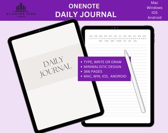 Digital Daily Journal for OneNote, Morning Pages Journaling, 365 Day Journal, Diary for Android, OneNote, iPad Notebook, SurfacePro Notebook