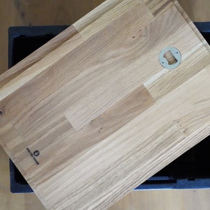 Deckel aus Holz für Fritz-Kola Getränkekiste Eiche Hocker Tisch Nachttisch Sitzauflage Nachhaltiges Geschenk Upcycling Bild 6