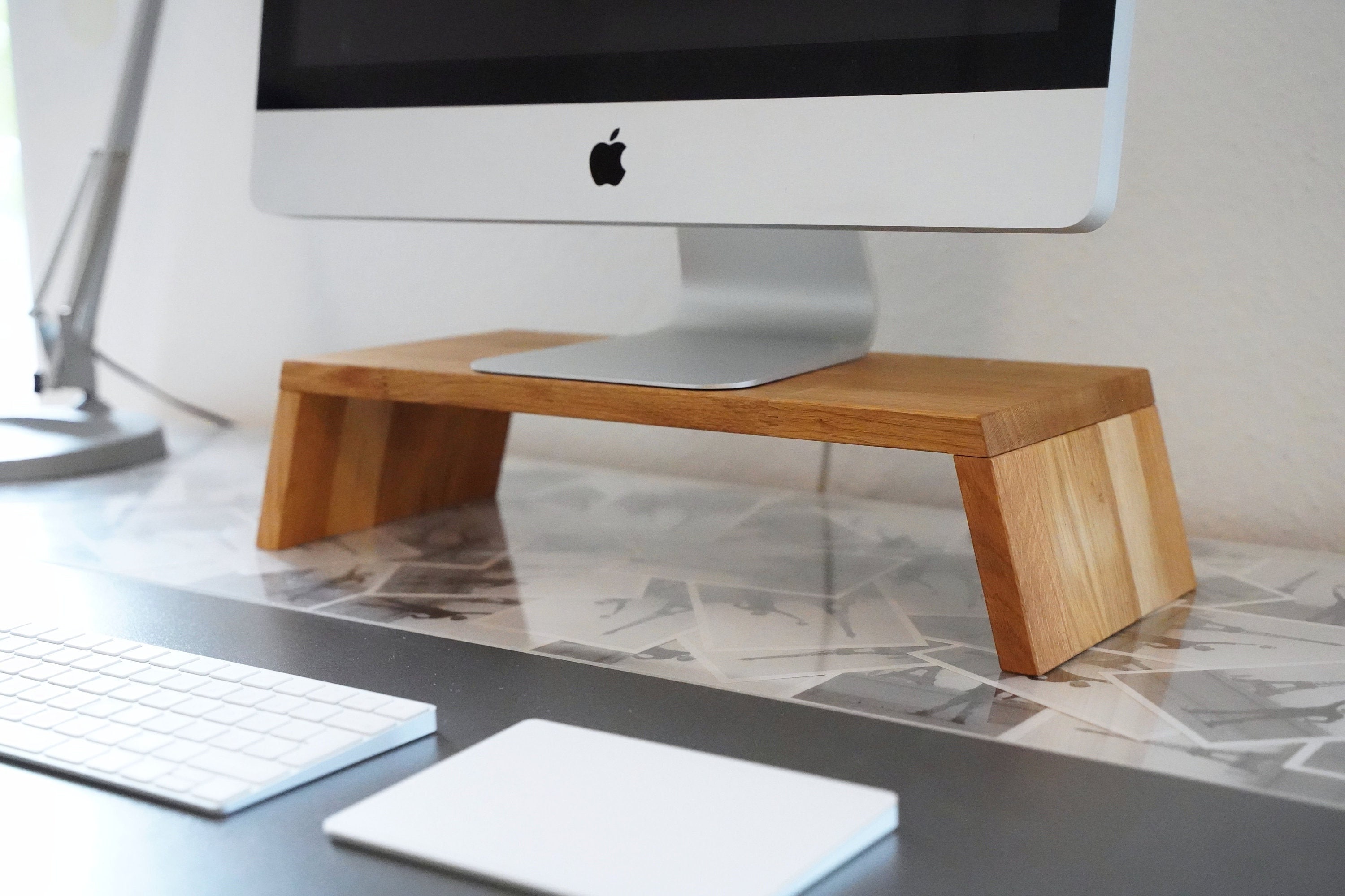YUMORE Monitorständer Aus Eichenholz - Mit Stauraum Für Schreibtisch, 60x23x10cm