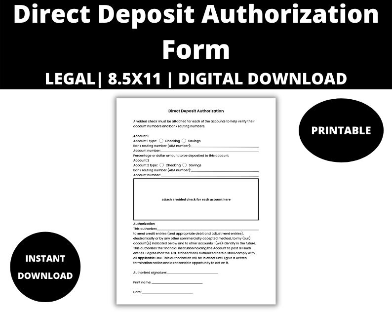 direct deposit authorization form direct deposit form etsy