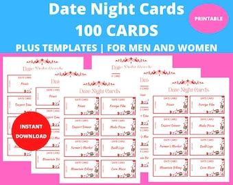 Date Night Cards : Date Idea Cards, Romantic, Fun, Printable, Dating Made Simple!