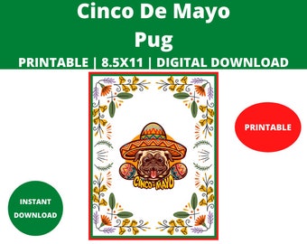 Cinco De Mayo Pug Print: Festive Room Decor (Digital Download)