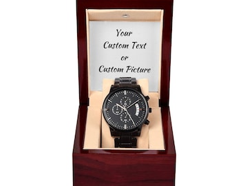 Custom Black Chronograph Watch: Stainless Steel, Copper Dial