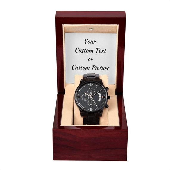 Custom Black Chronograph Watch: Stainless Steel, Copper Dial