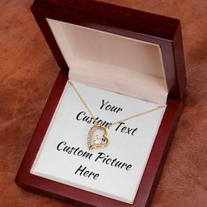 Collar Forever Love personalizado con tarjeta de mensaje: oro blanco de 14 k, oro amarillo de 18 k, piedra de circonita cúbica de corte redondo, cadena ajustable