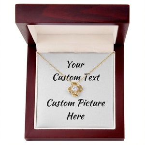 Collier noeud d'amour personnalisé avec carte de visite : or blanc 14 carats, or jaune 18 carats, zircone taille ronde, chaîne réglable