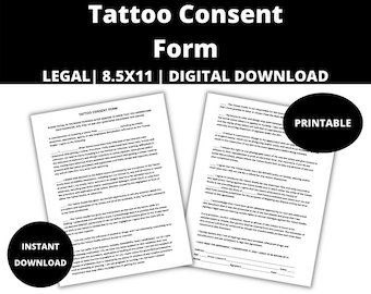 Formulario de consentimiento para tatuajes: Acuerdo legal (PDF, PNG, JPG, Word imprimible)