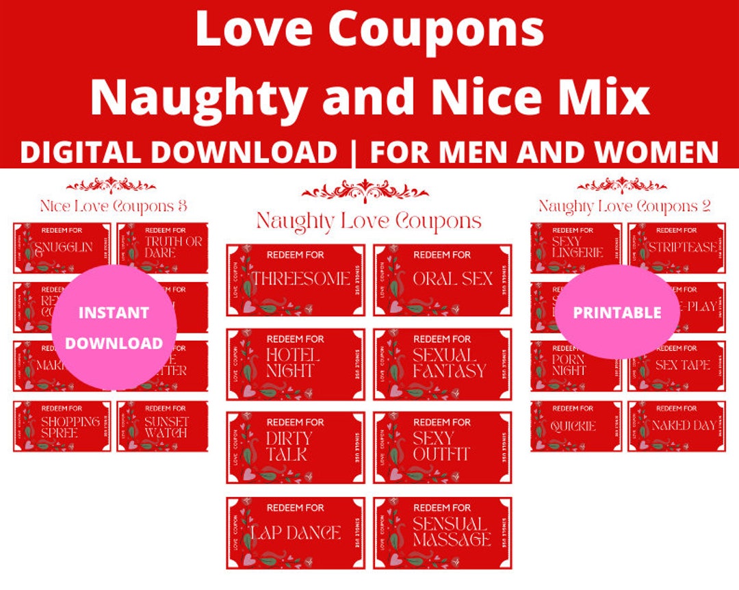 Love Coupons : Printable Mix of Naughty and Nice Tickets for Both Men and Women. Blank Templates ...