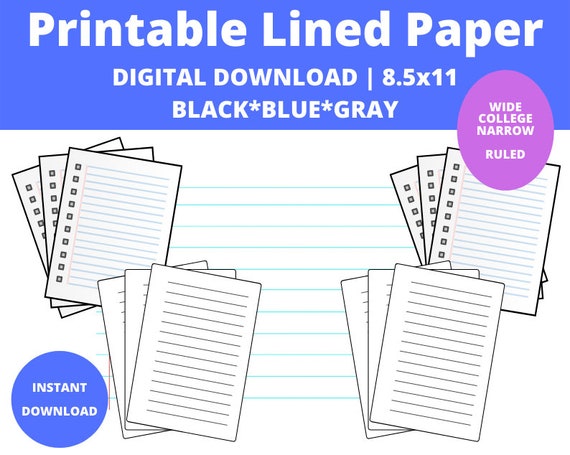 printable and editable lined paper wide college narrow etsy