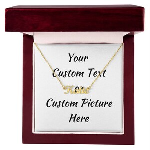 Collar con nombre personalizado y tarjeta de mensaje: acero inoxidable pulido, oro amarillo de 18 k, cadena tipo cable ajustable, cierre de langosta