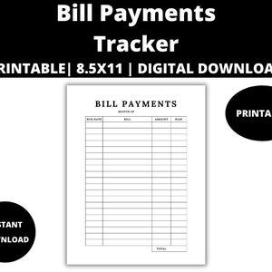 Bill Payments Tracker: Printable Payment Schedule (Digital Download)