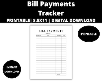 Bill Payments Tracker: Printable Payment Schedule (Digital Download)