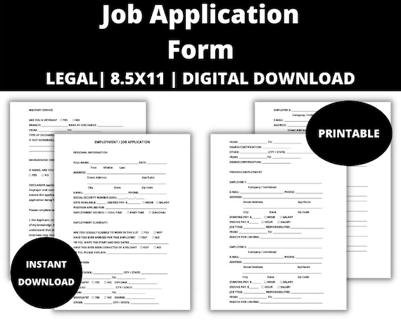 job application form employment application form applicant etsy