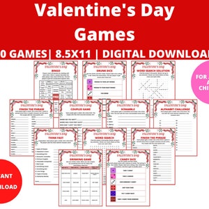Valentine&#39;s Day Games : Printable, For Adults and Children, Bingo, Squares, Drinking, Candy, Word Search PLUS MORE!
