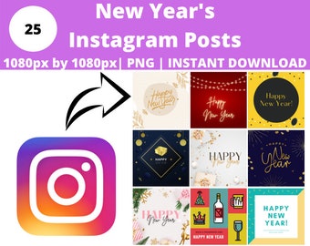 New Year's Instagram Posts: 25 PNG Images (Digital Download)