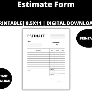 Job Estimate Form: Printable Blank Estimate Sheet (Digital Download)