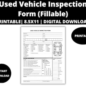 Used Vehicle Inspection Form : Car Inspection, Auto Inspection, Pre Purchase Inspection
