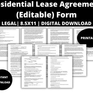 Residential Lease Agreement Form: Editable Legal Contract (Digital Download)