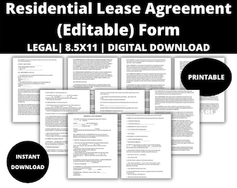 Residential Lease Agreement Form: Editable Legal Contract (Digital Download)