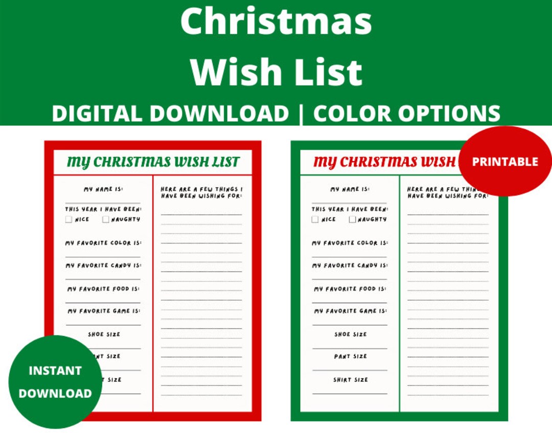 Christmas Wish List : Printable Christmas List (Download Now) - Etsy