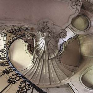 Customizable photograph of abandoned staircase in Italy, in urbex art print in limited edition of 30 copies, &quot;Pink ceiling&quot;
