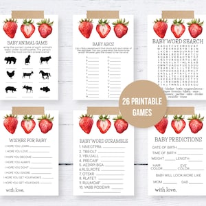 Strawberry Baby Shower Games Bundle | baby shower activities, printable games, instant download