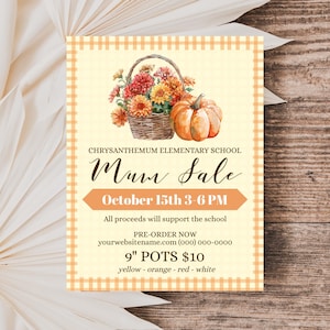 Editable Mum Sale Flyer Template, Fall Fundraiser Flyer, Printable Corjl Download