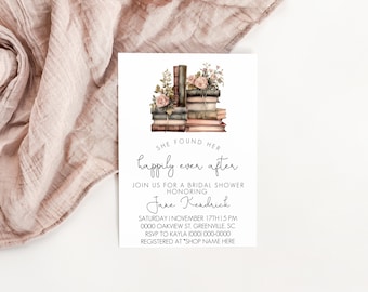 Editable Book Bridal Shower Invitation | happily ever after, digital download, printable template