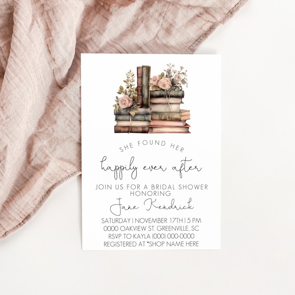 Editable Book Bridal Shower Invitation | happily ever after, digital download, printable template