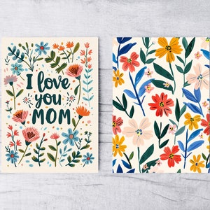 Printable Floral Mother's Day Card Template: I Love You Mom (digital ...