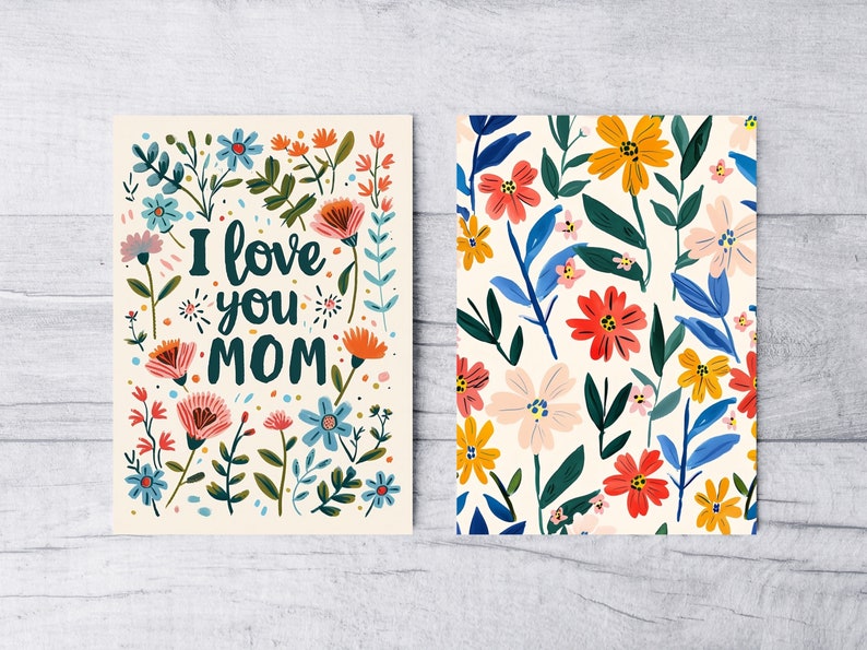 Printable Floral Mother's Day Card Template: I Love You Mom (digital ...