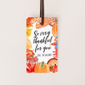 Thanksgiving Gift Tag Template, So Very Thankful for You, Editable Corjl Favor Tag, Printable Fall Tag Download