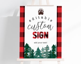 Editable Lumberjack Welcome Sign | printable template, instant download, woodland, camping