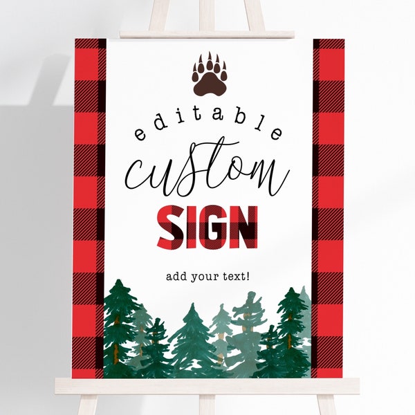 Editable Lumberjack Welcome Sign | printable template, instant download, woodland, camping