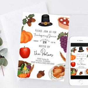Thanksgiving Dinner Invitation Template, Printable Friendsgiving Invite, Editable Corjl Download