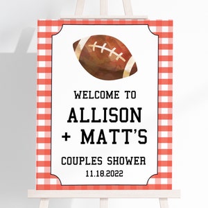 Football Couples Shower Sign Template, Editable Corjl Bridal Shower Printable, Tailgate and Celebrate