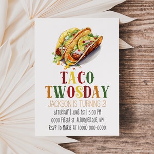 Taco Twosday Birthday Party Invitation 2nd Birthday Fiesta Editable Printable Digital Download Corjl
