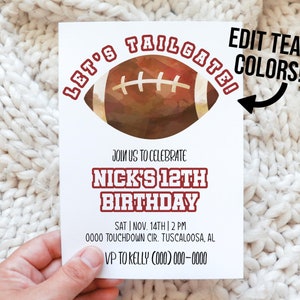 Football Birthday Invitation Template, Tailgate Party Invite,Editable Corjl Sports Printable