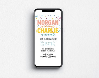 Editable Siblings Birthday Text Invitation Template